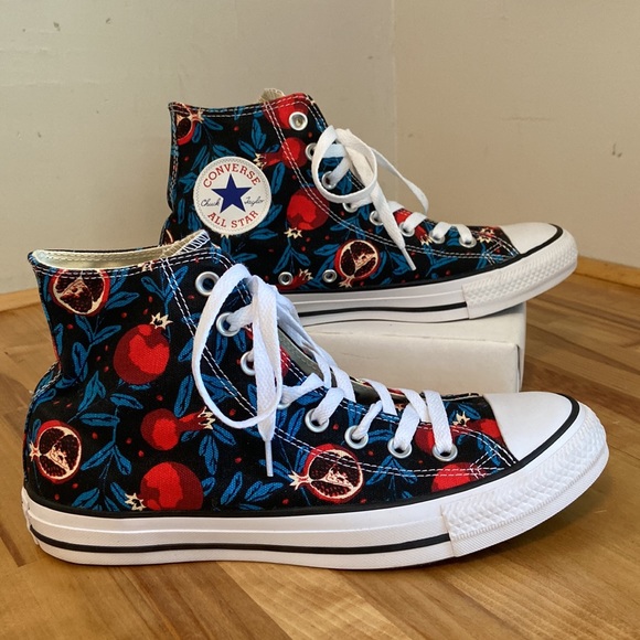 Converse Black Pomegranate Print High Top Lace Up Sneakers Size Mens 7/ Womens 9 - Picture 1 of 6